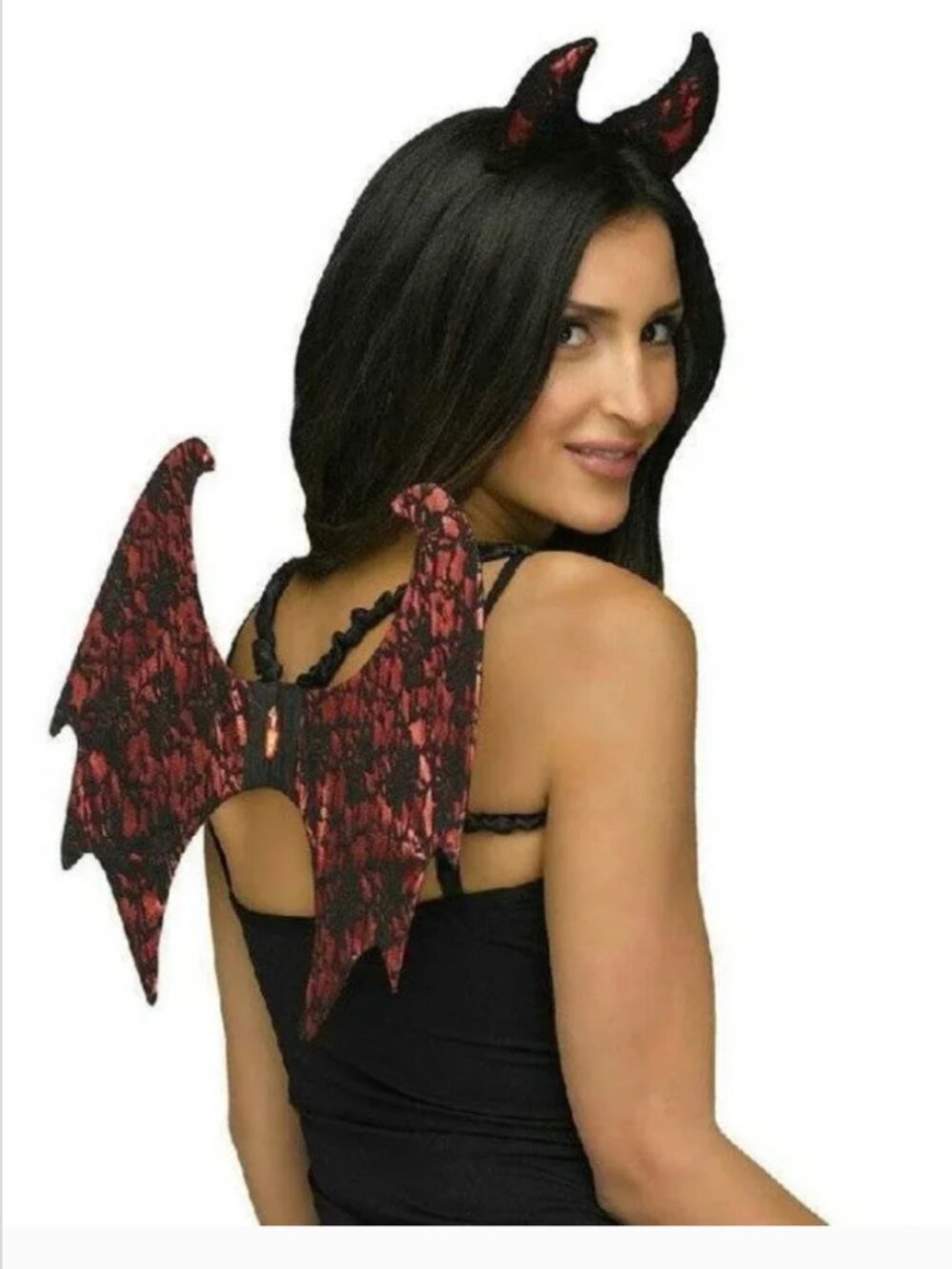 Devil Wings & Horns Black & Red Halloween Costume 2 Pc Dress Up Party 14+